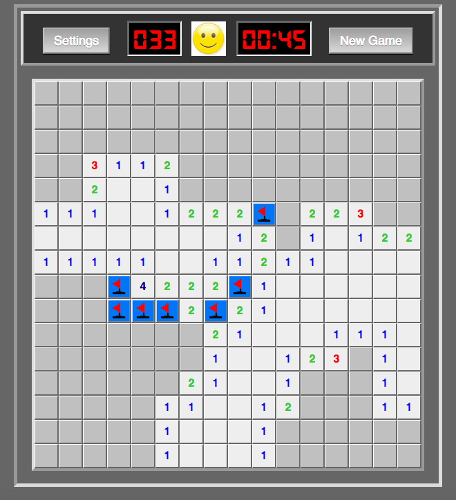 Minesweeper game in progress