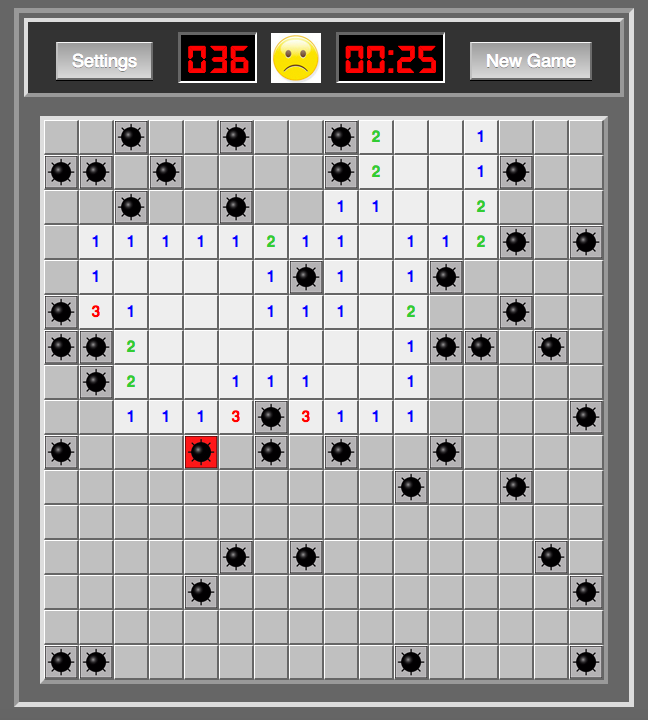 Losing Minesweeper Game