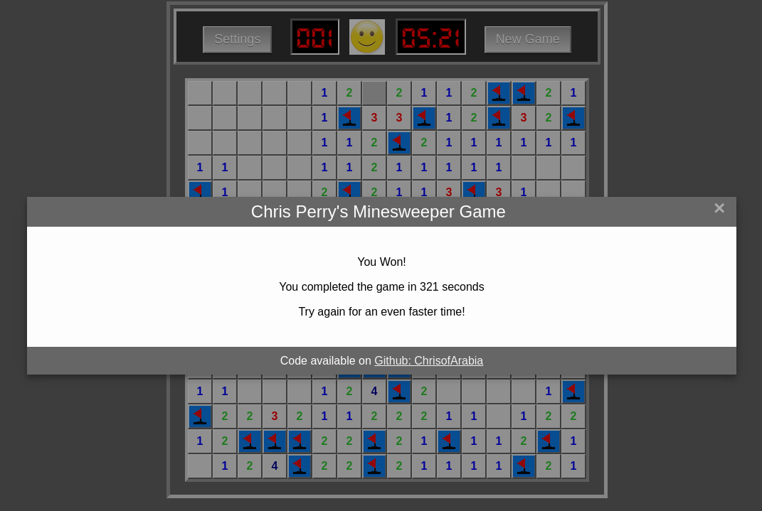 Completed Minesweeper game