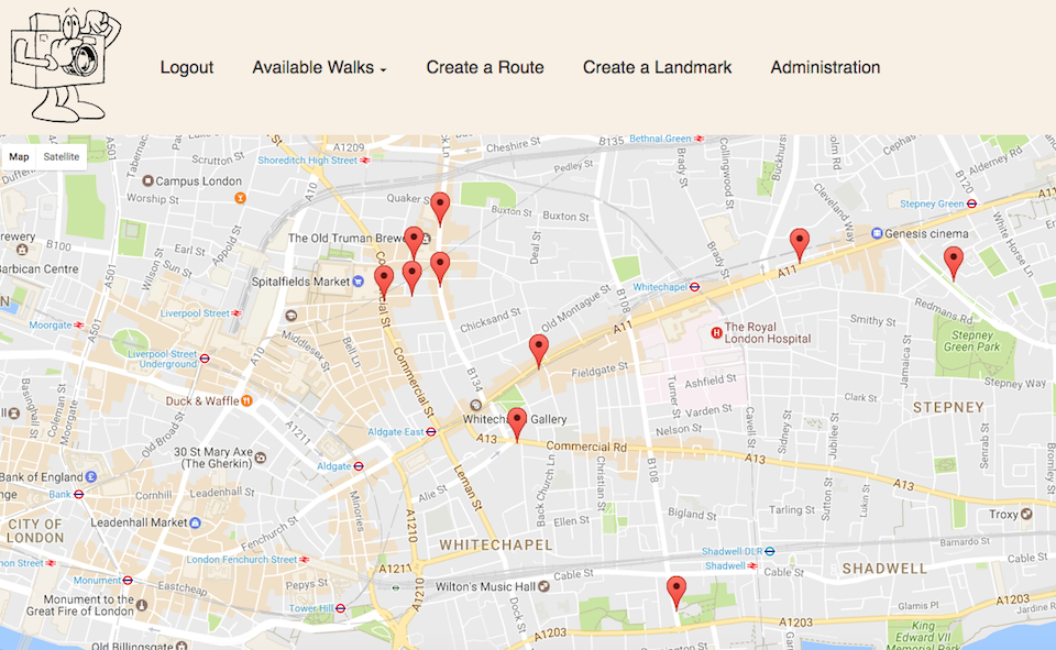 Photo-Walk map showing landmarks that offer a photo opportunity